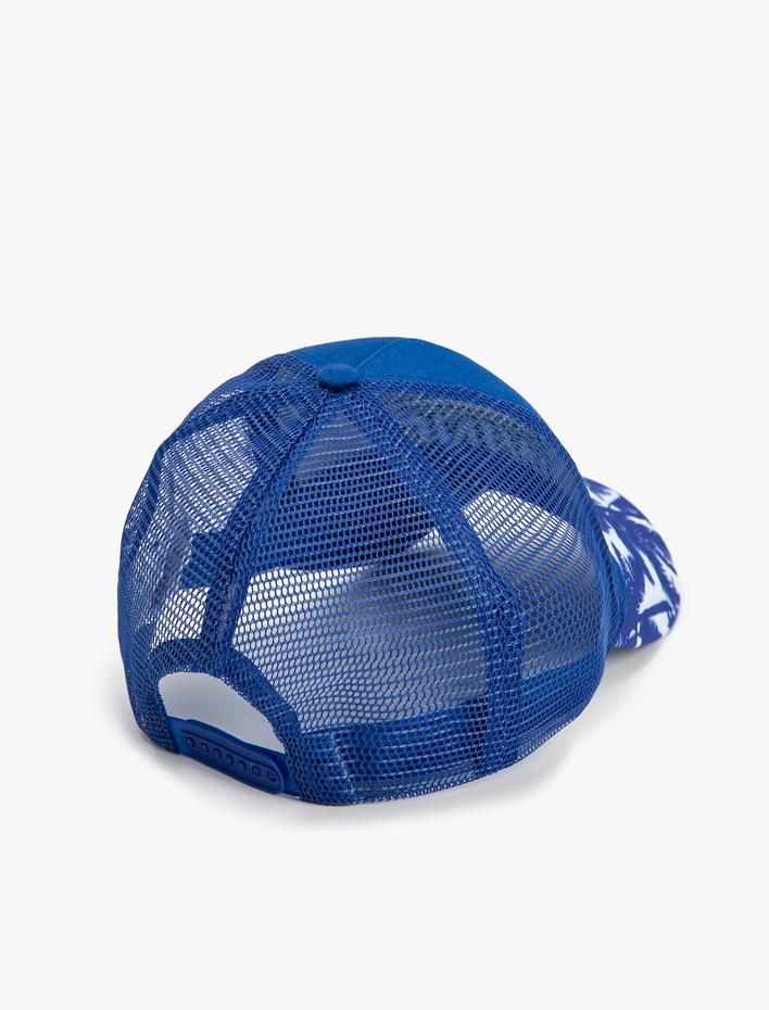 Erkek Kep Şapka Slogan İşlemeli File Detaylı Baskılı Pamuklu