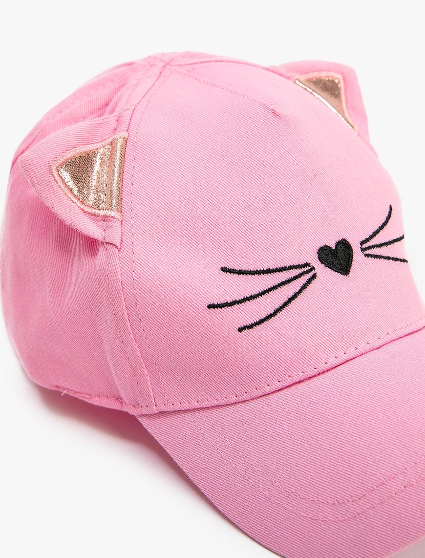  Kız Çocuk Kedi Şapka Aplike Detaylı Pamuklu