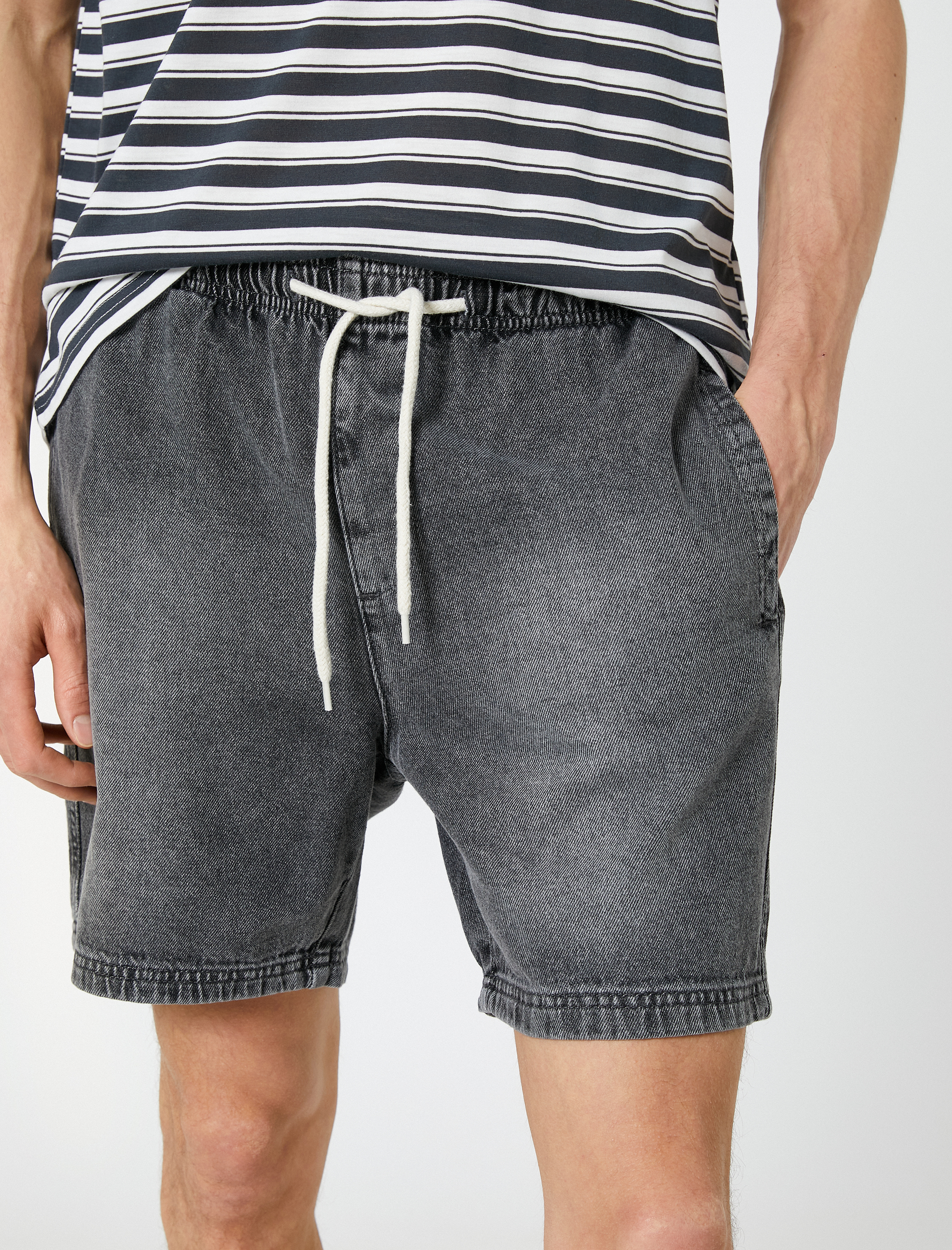 Kot Şort Beli Bağcıklı Cep Detaylı Pamuklu