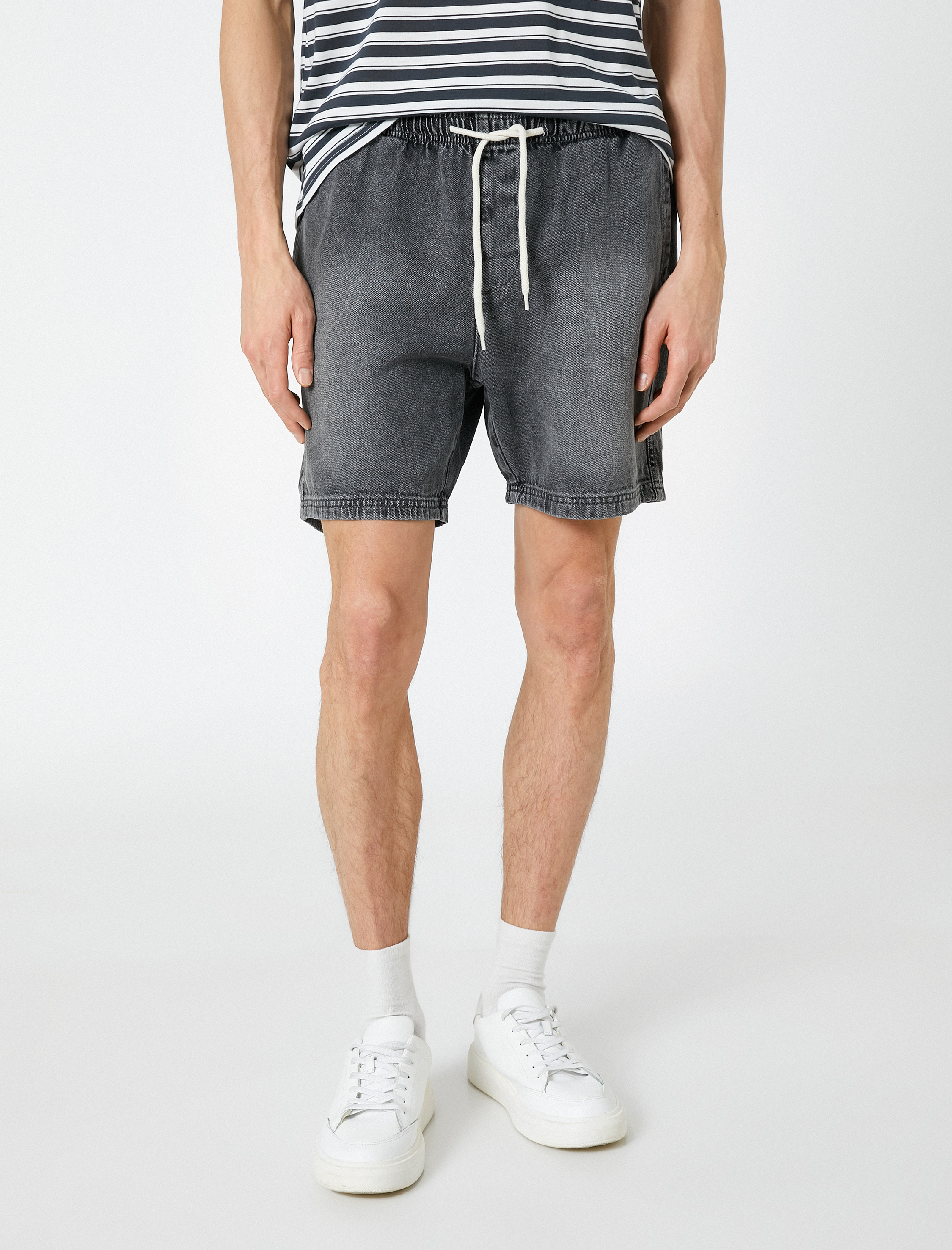 Kot Şort Beli Bağcıklı Cep Detaylı Pamuklu