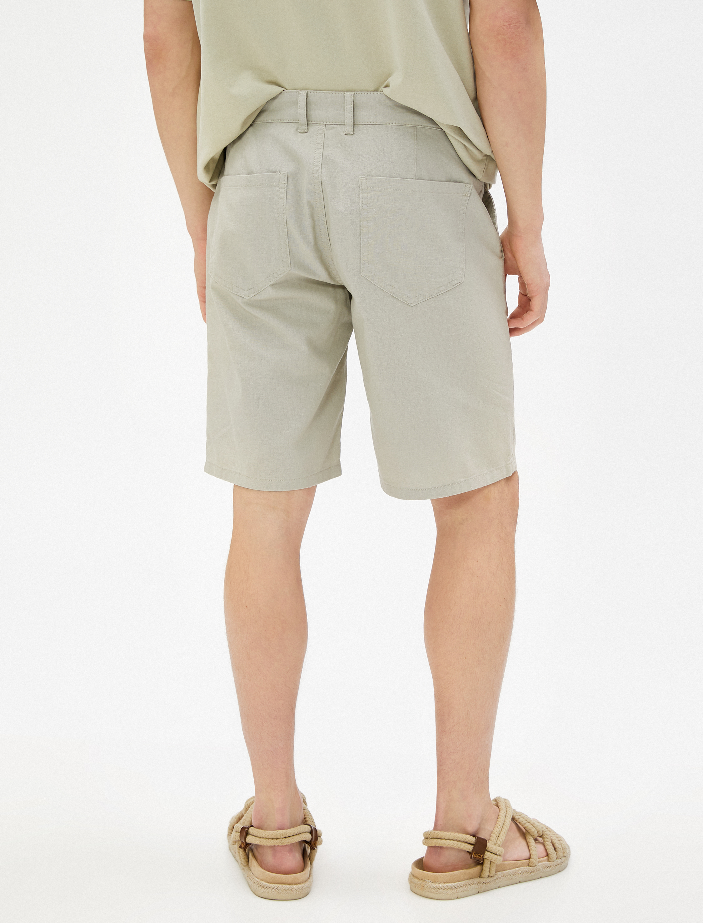 Bermuda Şort Keten Karışımlı Cep Detaylı Düğmeli