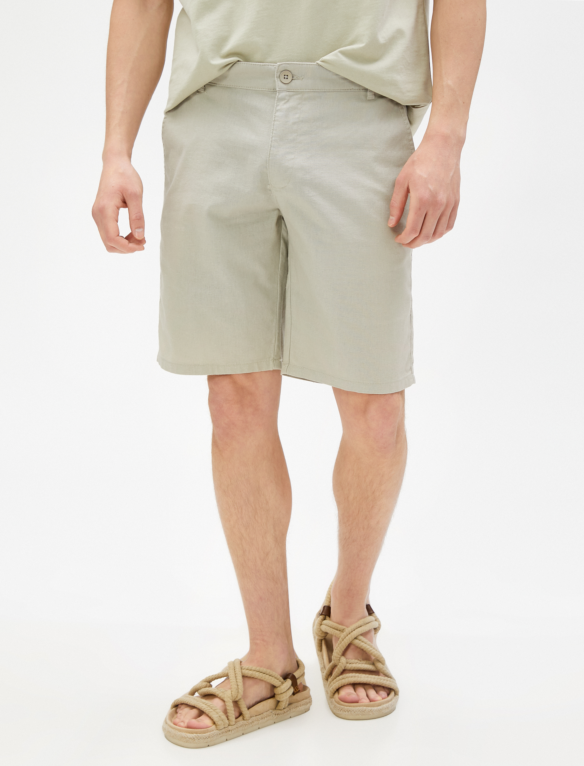 Bermuda Şort Keten Karışımlı Cep Detaylı Düğmeli