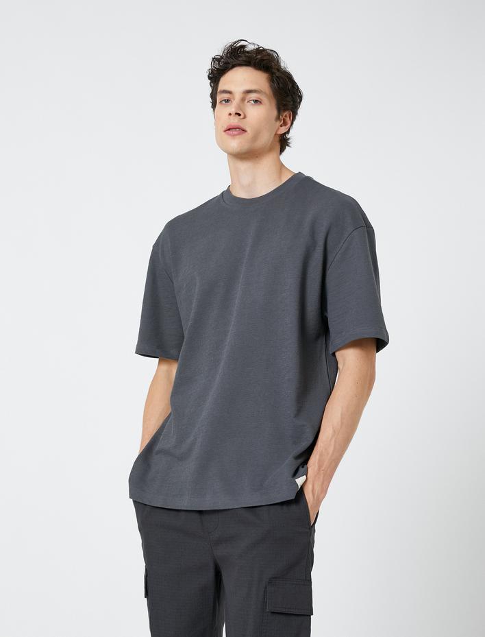  Basic Oversize Tişört Bisiklet Yaka Kısa Kollu