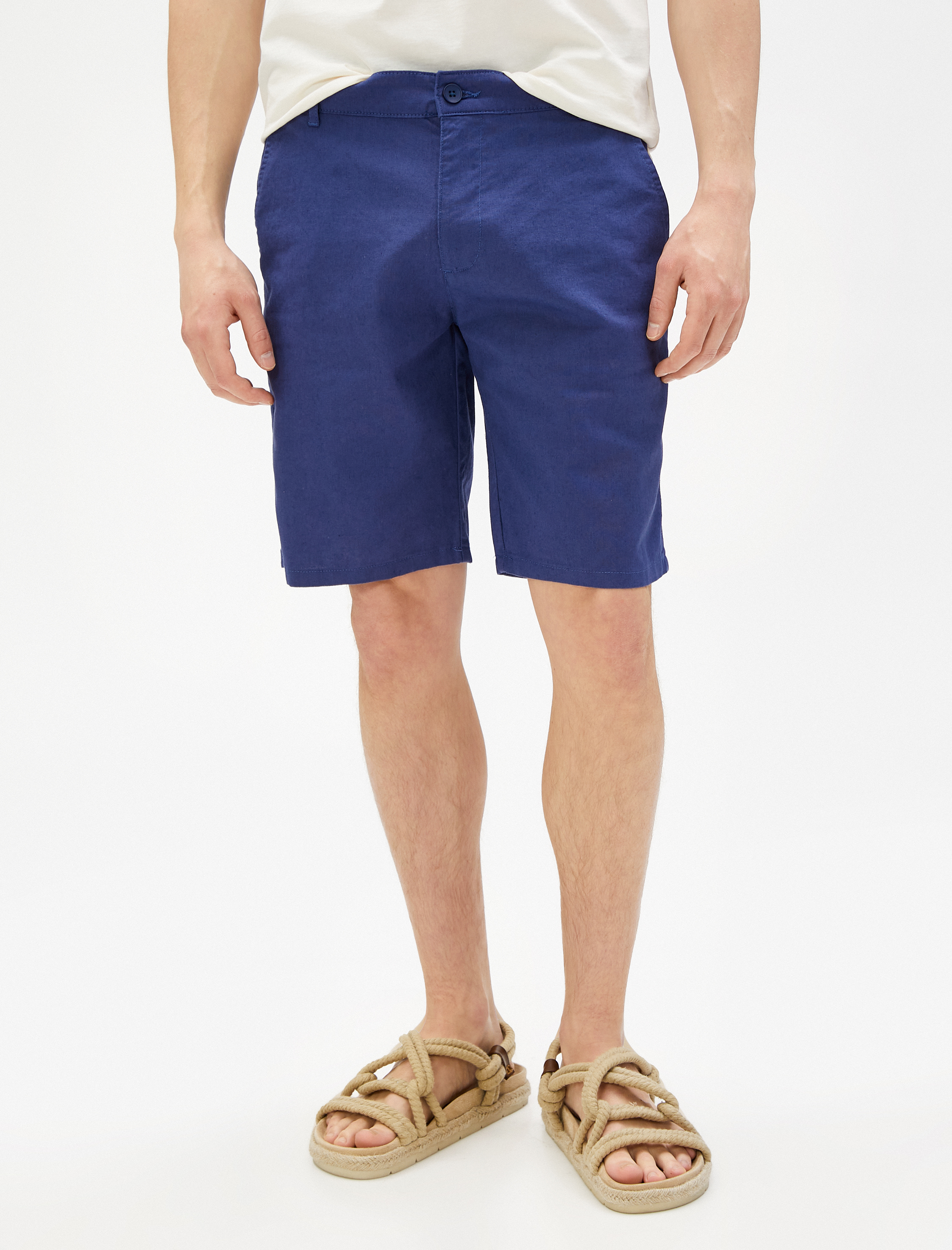   Bermuda Şort Keten Karışımlı Cep Detaylı Düğmeli