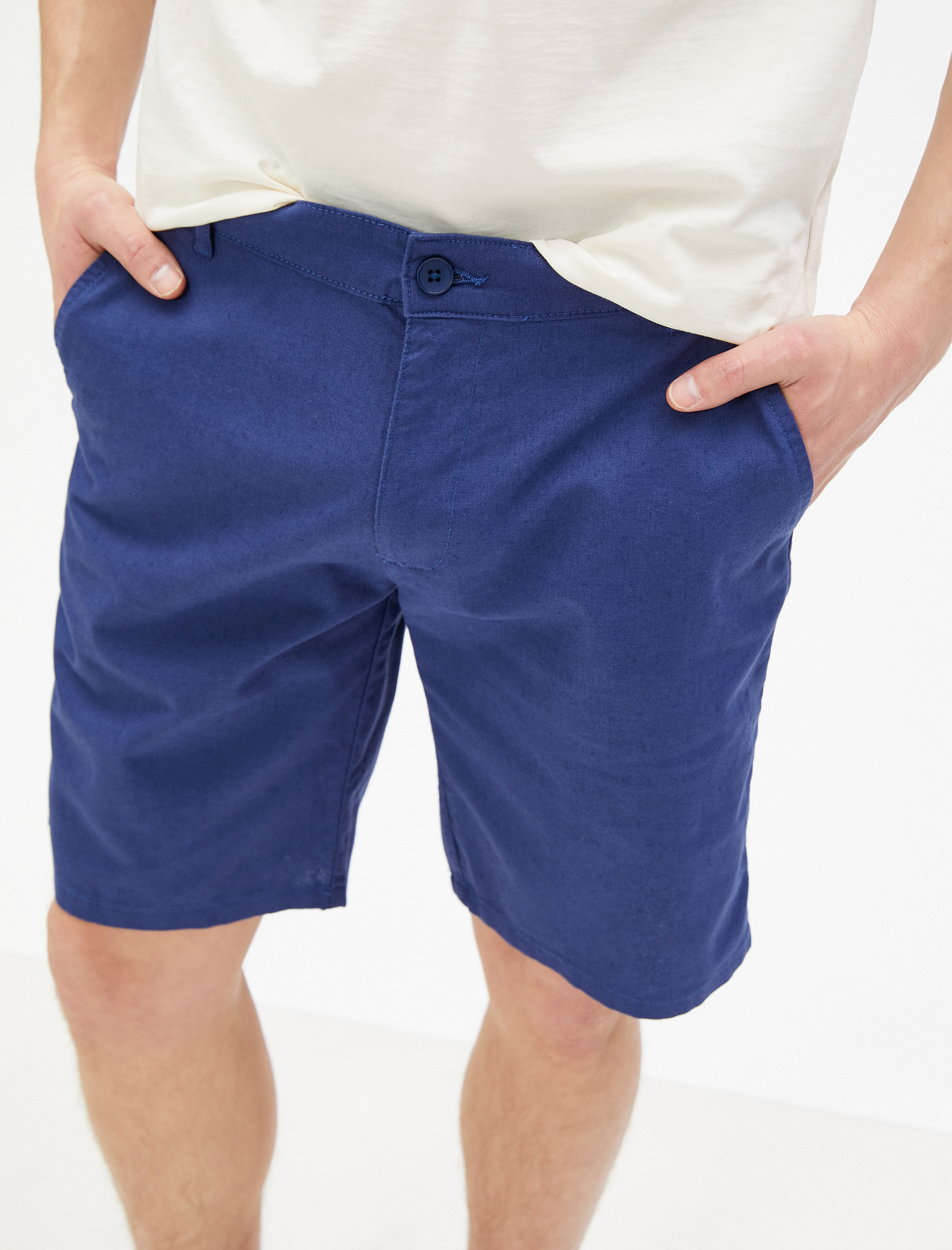   Bermuda Şort Keten Karışımlı Cep Detaylı Düğmeli