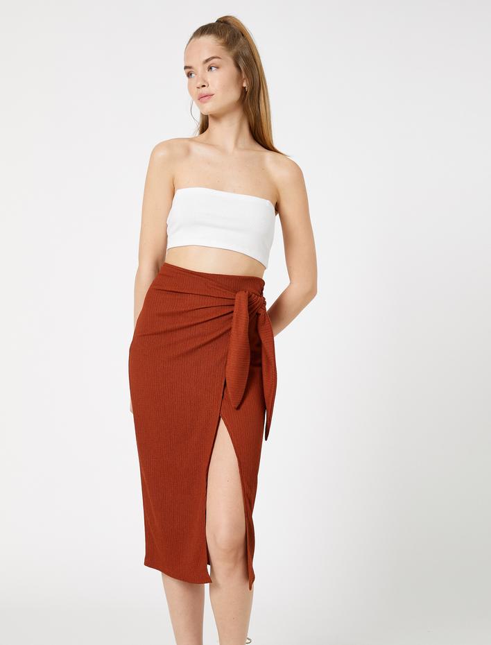  Midi Etek Yırtmaçlı Beli Bağlamalı Bürümcük