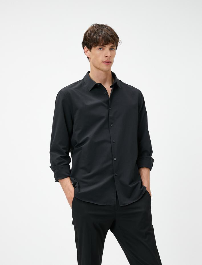  Spor Gömlek Slim Fit Klasik Yaka Uzun Kollu Non Iron