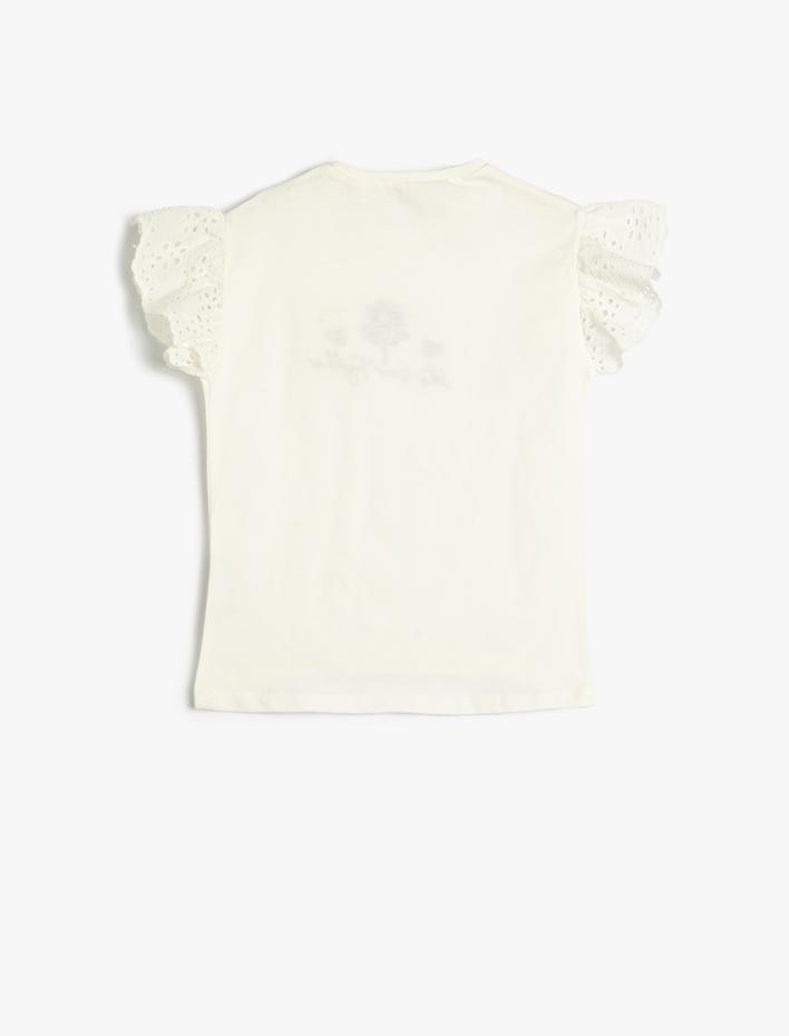 Kız Çocuk Tişört Fırfırlı Kısa Kollu Bisiklet Yaka Pamuklu