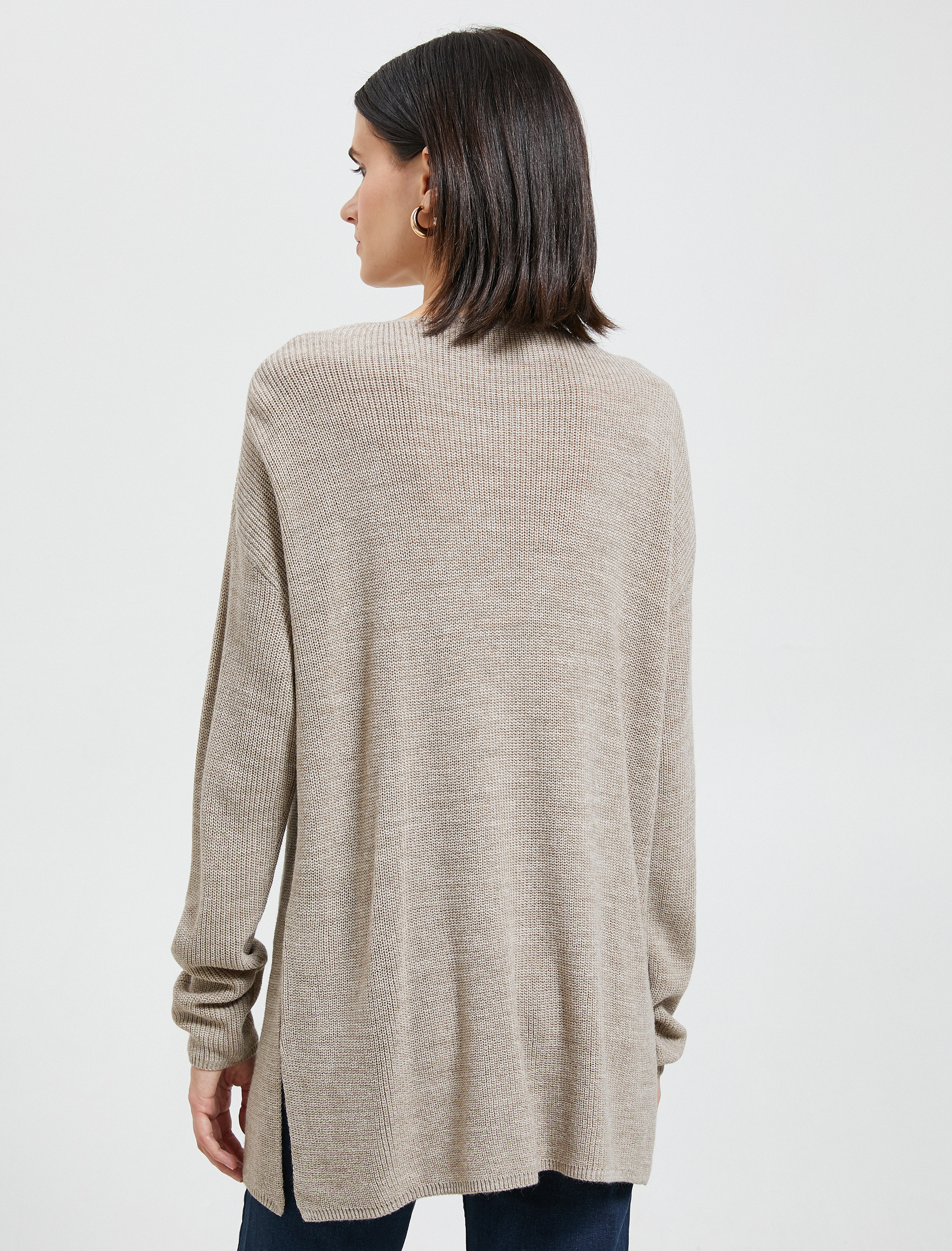   V Yaka Süveter Oversize Uzun Kollu Kaşmir Dokulu