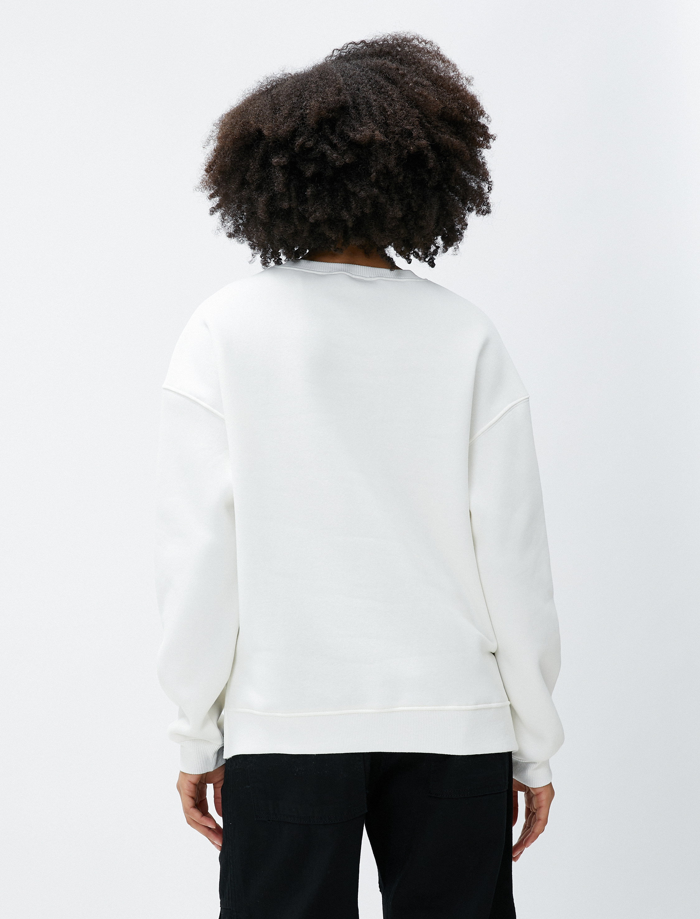   Şardonlu Bisiklet Yaka Sweatshirt Slogan Baskılı Uzun Kollu Ribanalı