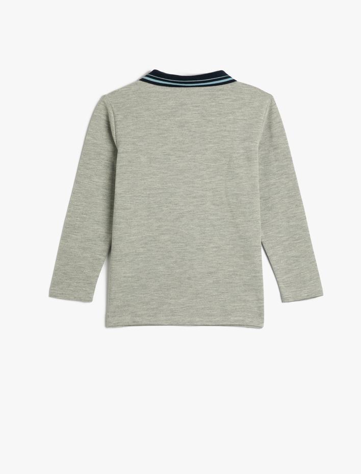 Erkek Çocuk Polo Tişörtü Uzun Kollu Düğme Detaylı Renk Kontrastlı