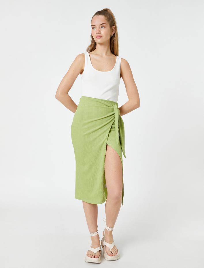  Midi Etek Yırtmaçlı Beli Bağlamalı Bürümcük