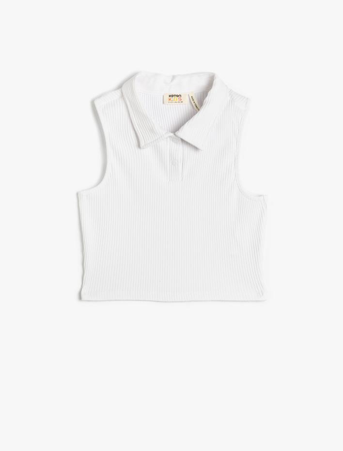 Kız Çocuk Polo Yaka Crop Üst Kolsuz Pamuklu Ribanalı