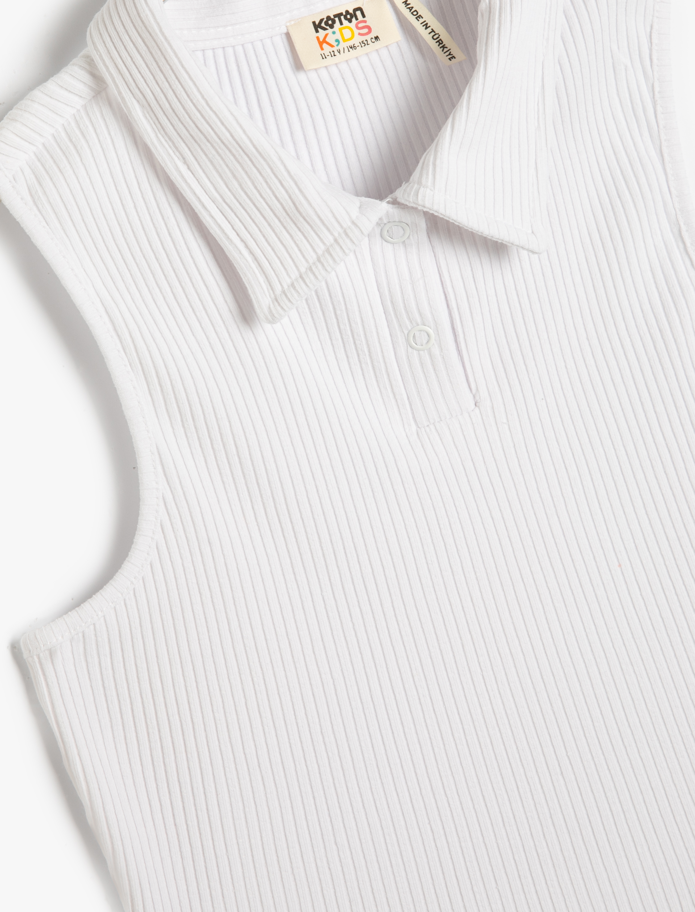  Kız Çocuk Polo Yaka Crop Üst Kolsuz Pamuklu Ribanalı