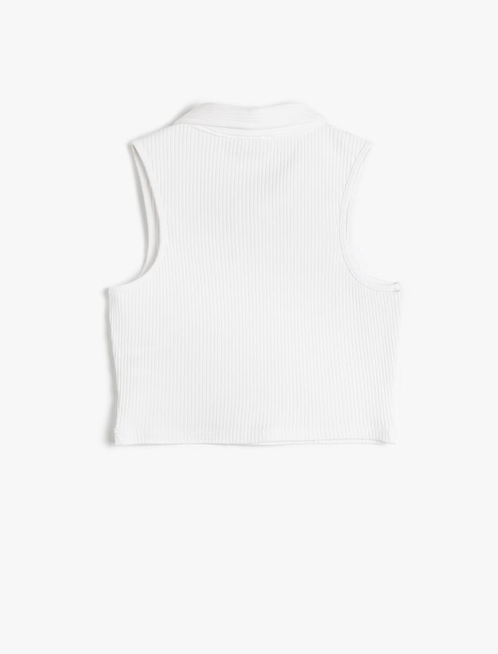 Kız Çocuk Polo Yaka Crop Üst Kolsuz Pamuklu Ribanalı
