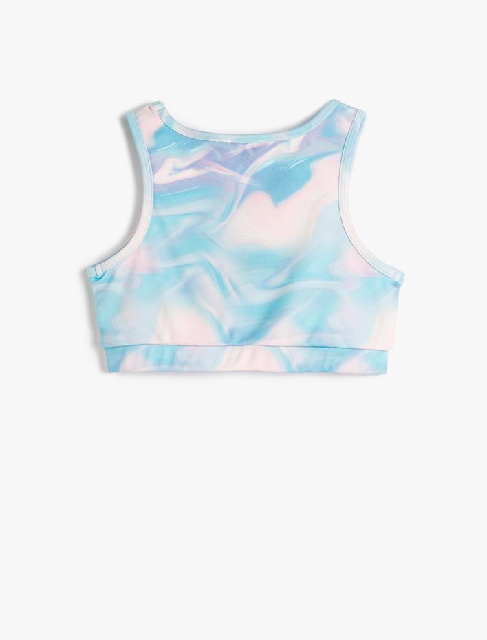 Kız Çocuk Sporcu Yarım Atlet Kolsuz Pencere Detaylı Batik Desenli