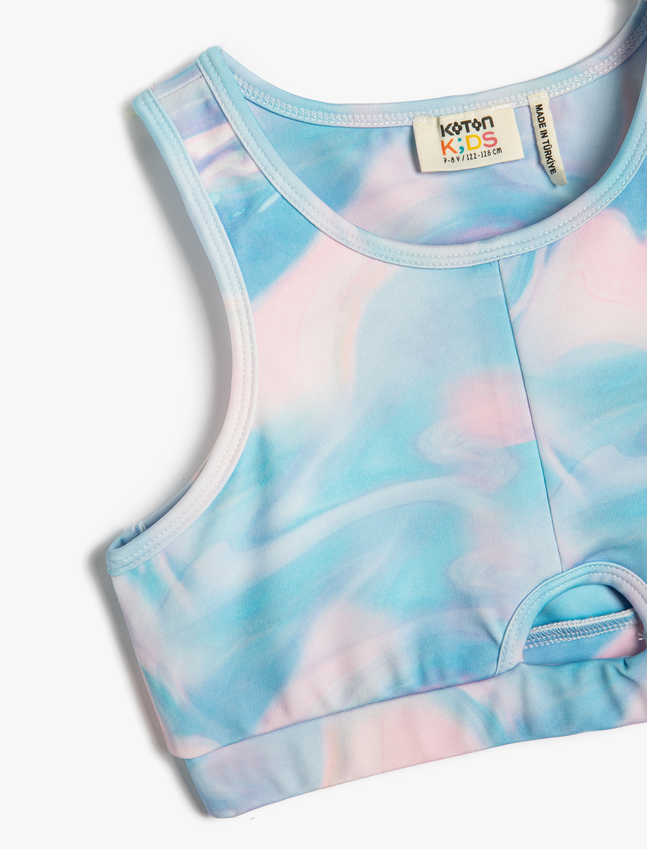  Kız Çocuk Sporcu Yarım Atlet Kolsuz Pencere Detaylı Batik Desenli