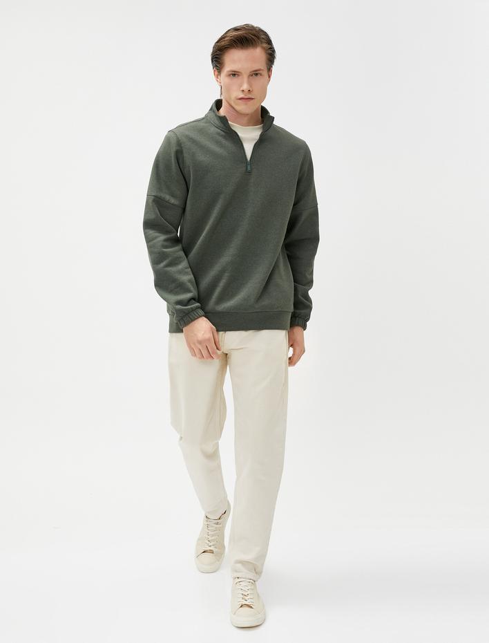  Basic Sweat Yarım Fermuarlı Dik Yaka Uzun Kollu Şardonlu