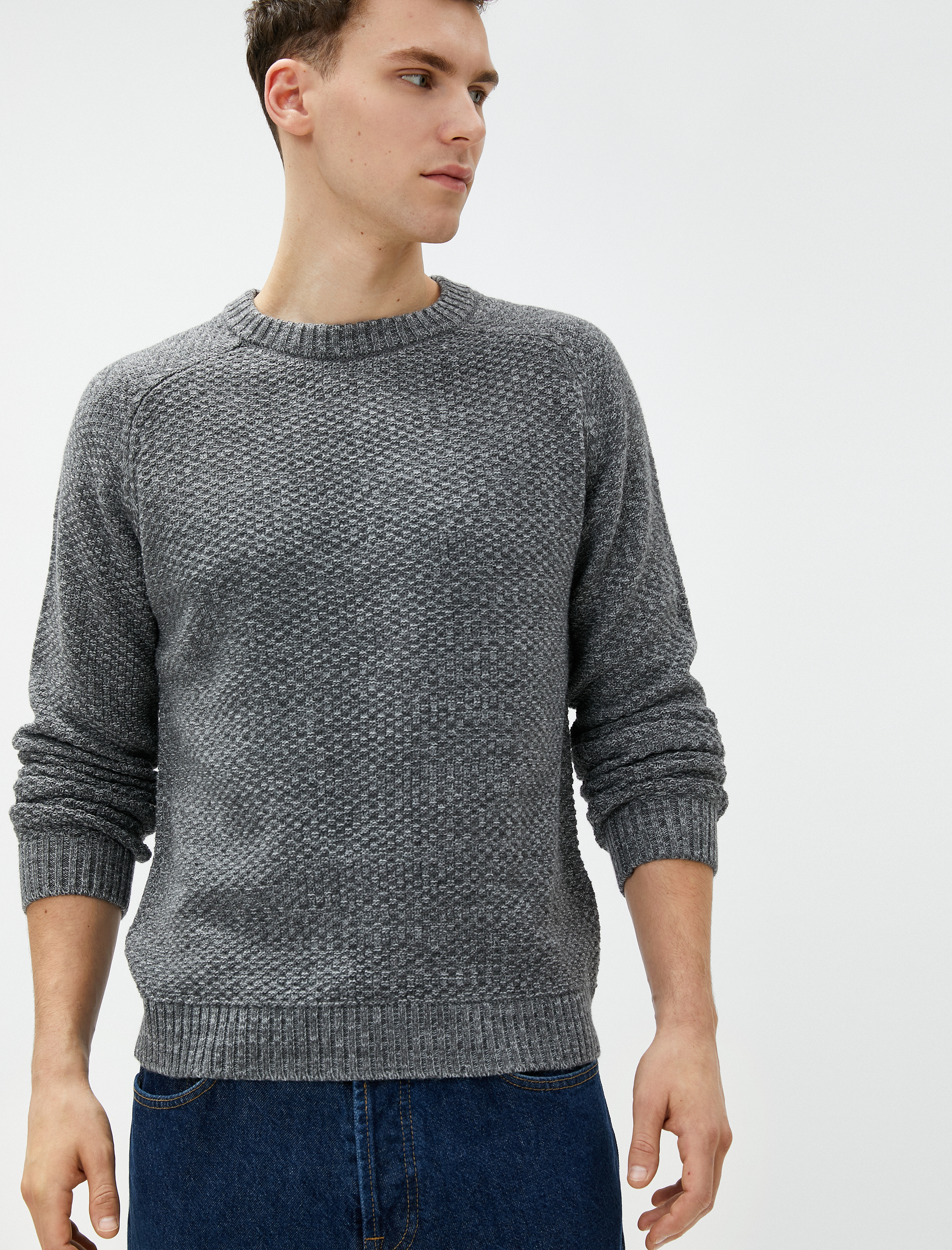   Bisiklet Yaka Kazak Uzun Kollu Dokulu Ribanalı