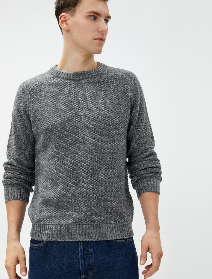  Bisiklet Yaka Kazak Uzun Kollu Dokulu Ribanalı