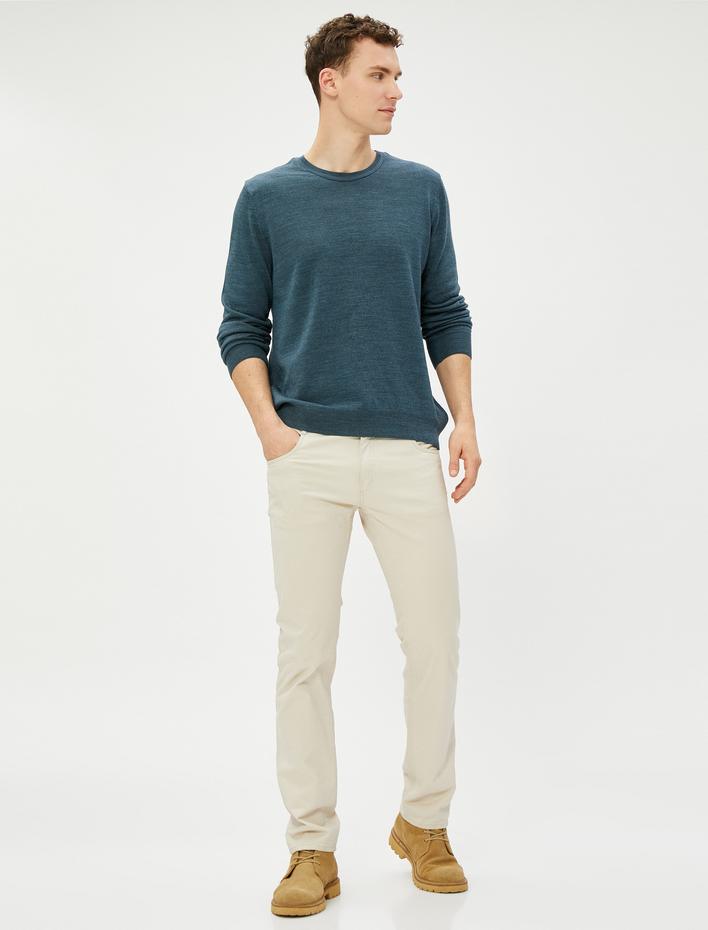  Basic Triko Kazak Bisiklet Yaka Dar Kesim Uzun Kollu