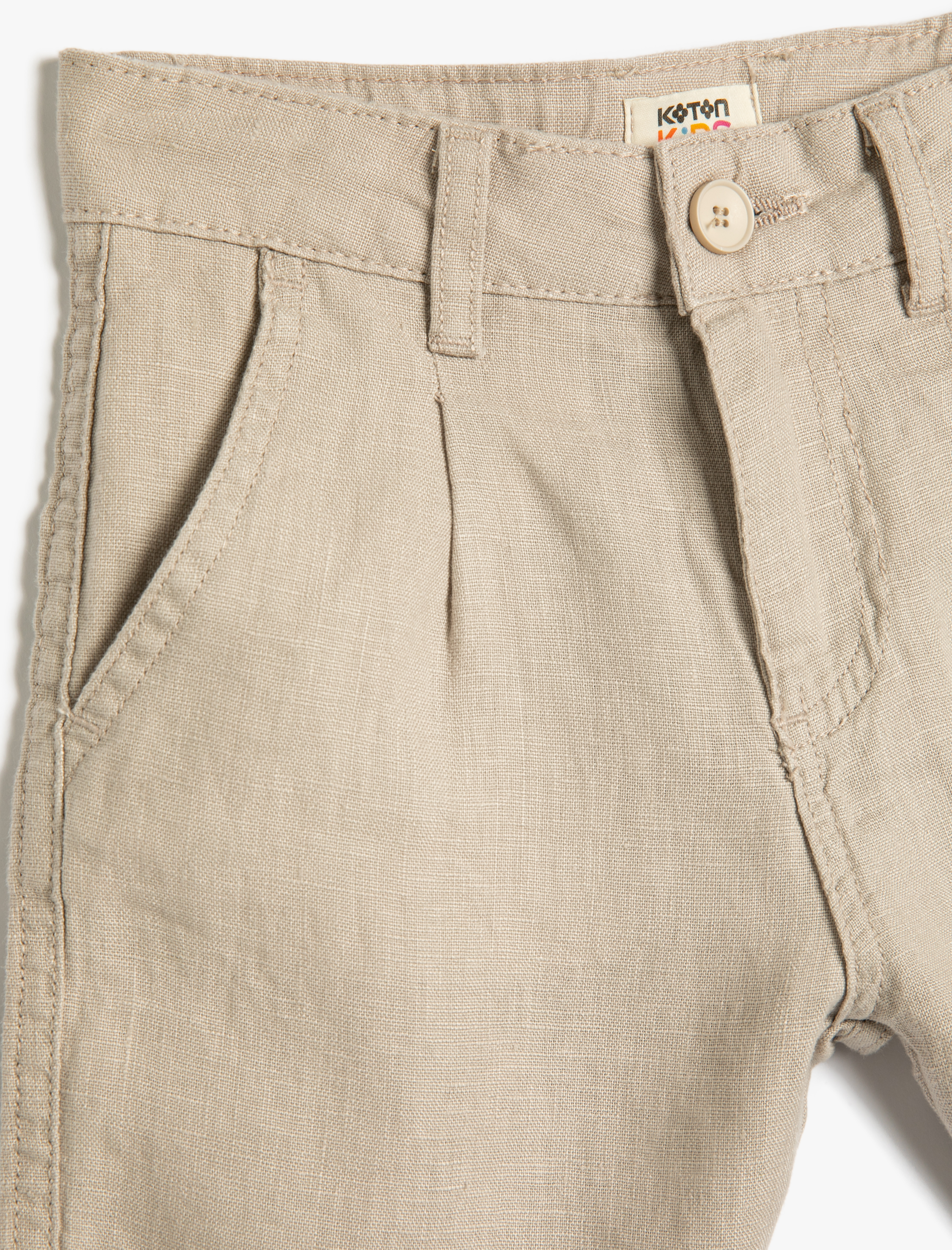  Erkek Çocuk Keten Şort Cepli Düğmeli