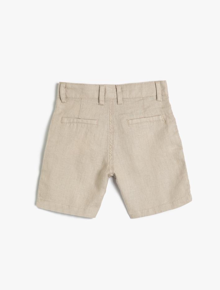 Erkek Çocuk Keten Şort Cepli Düğmeli