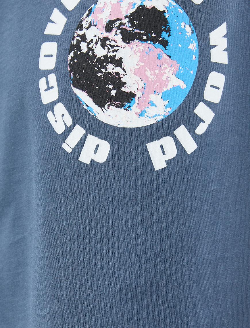   Oversize Tişört Slogan Baskılı Bisiklet Yaka Pamuklu