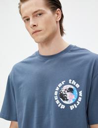 Oversize Tişört Slogan Baskılı Bisiklet Yaka Pamuklu