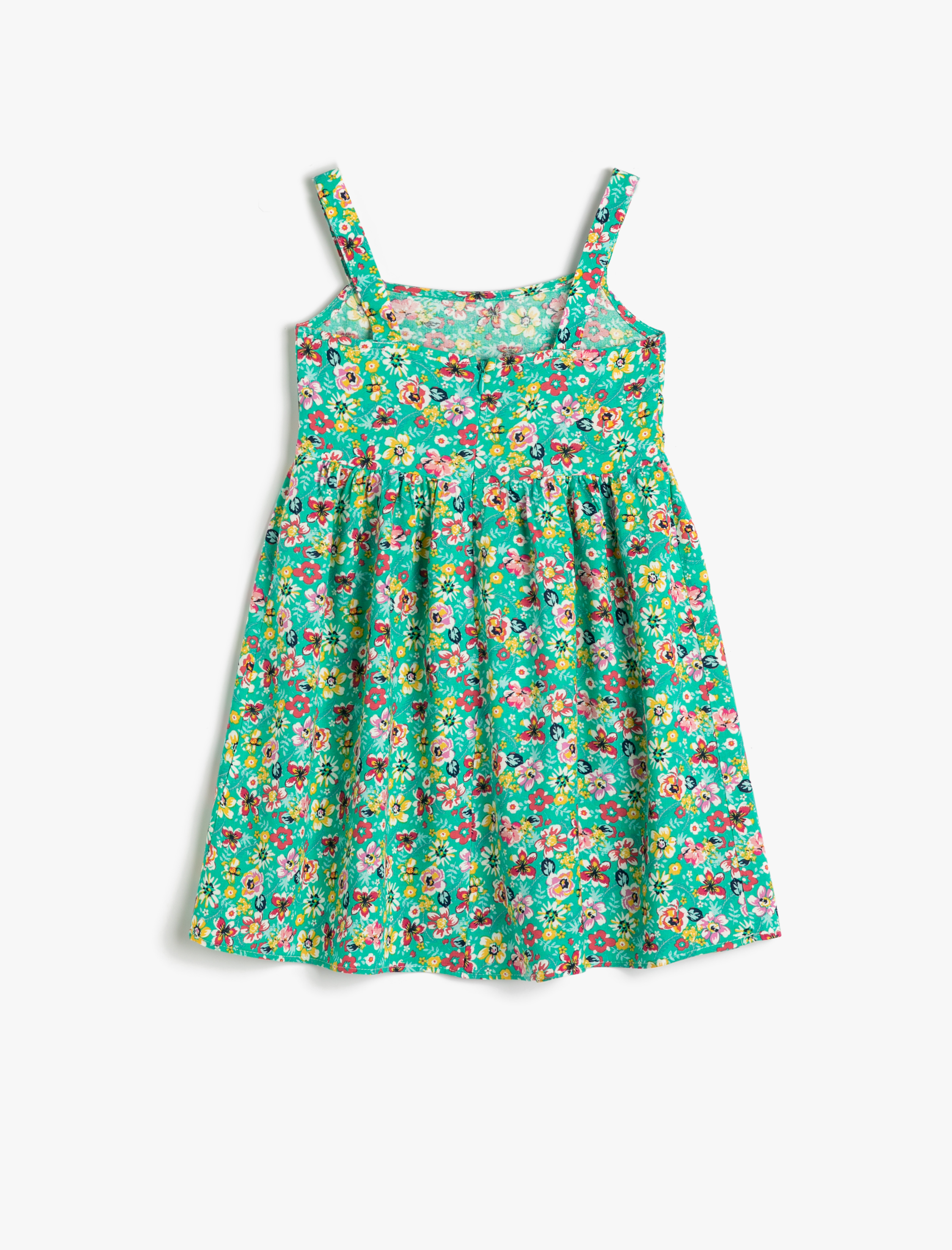  Kız Çocuk Midi Elbise Çiçekli Askılı Bol Kalıp Viskon Kumaş