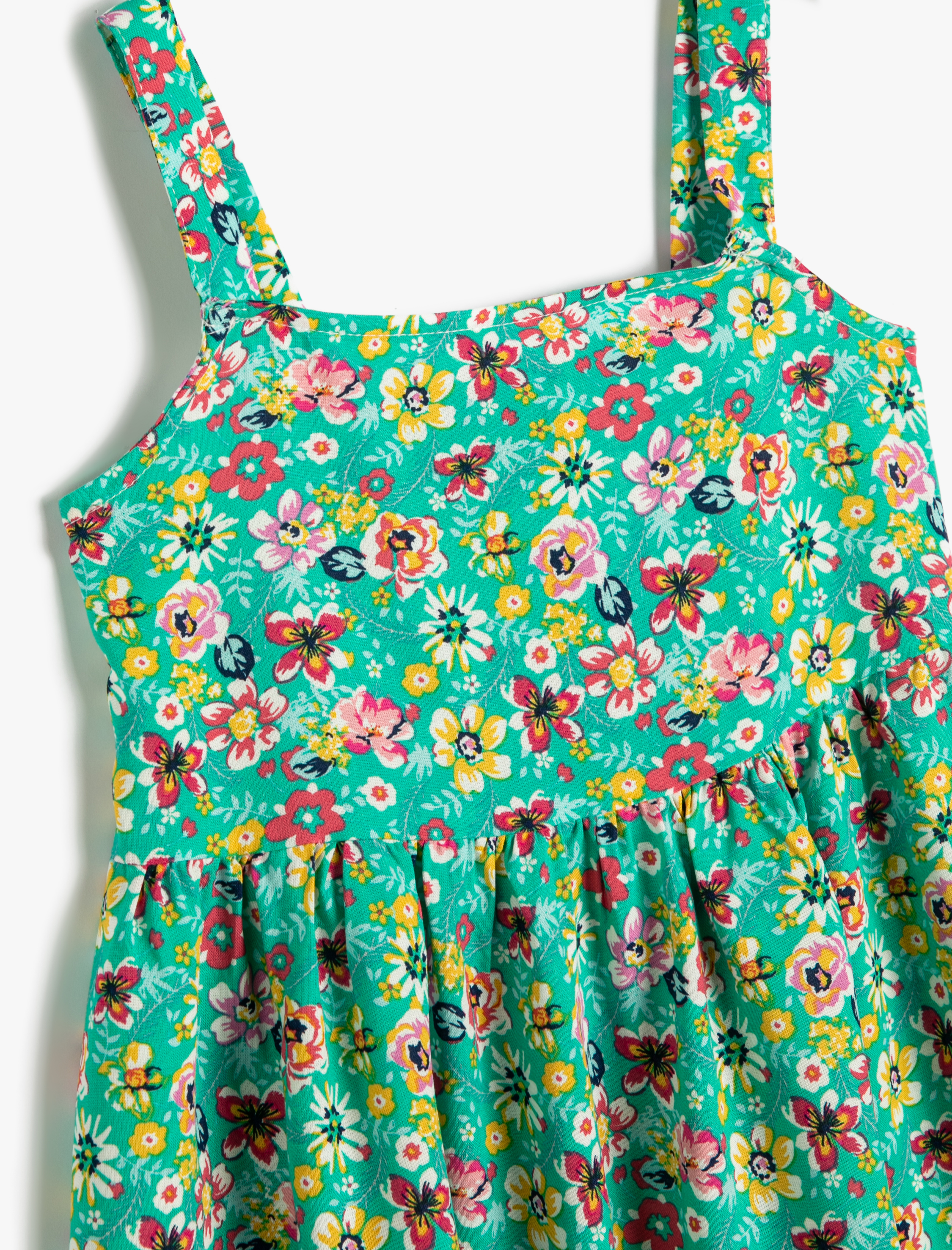  Kız Çocuk Midi Elbise Çiçekli Askılı Bol Kalıp Viskon Kumaş