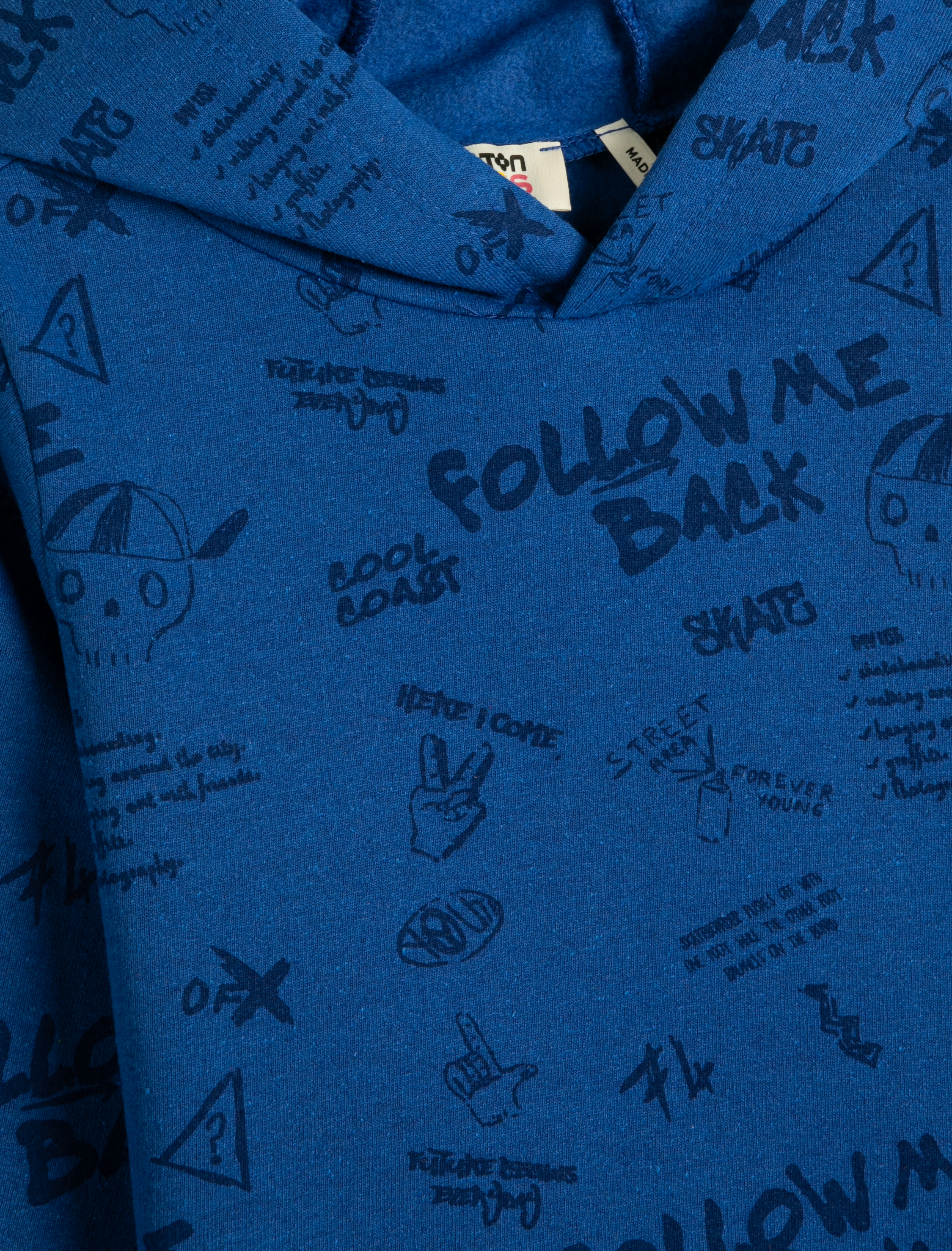  Erkek Çocuk Kapşonlu Sweatshirt Baskılı Uzun Kollu Şardonlu