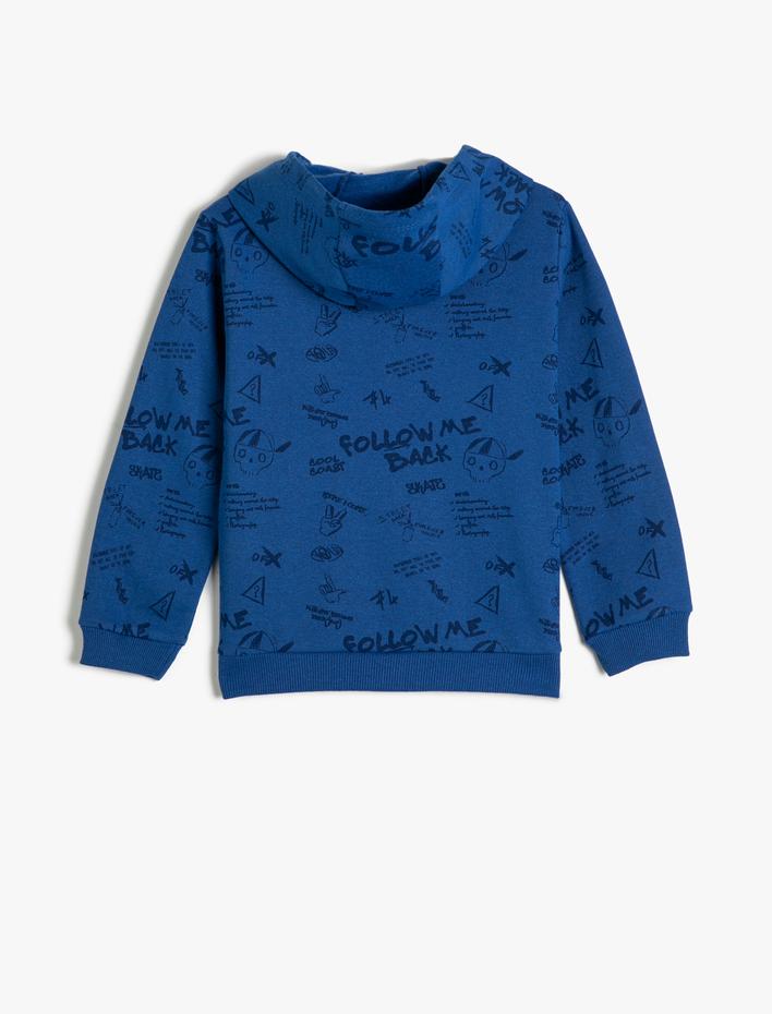 Erkek Çocuk Kapşonlu Sweatshirt Baskılı Uzun Kollu Şardonlu