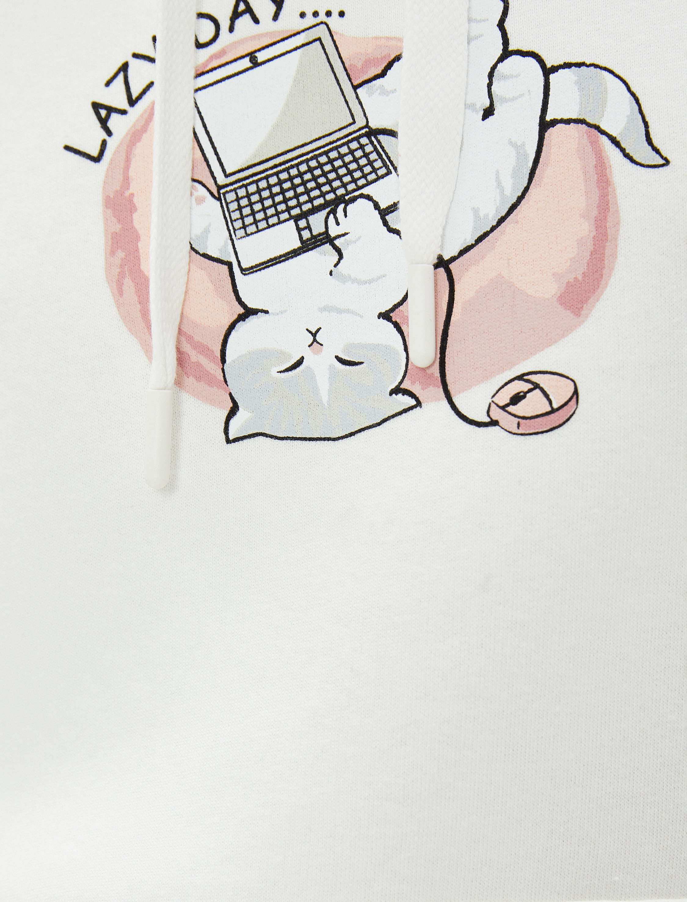   Şardonlu Kapüşonlu Sweatshirt Kedi Baskılı Kanguru Cepli Uzun Kollu