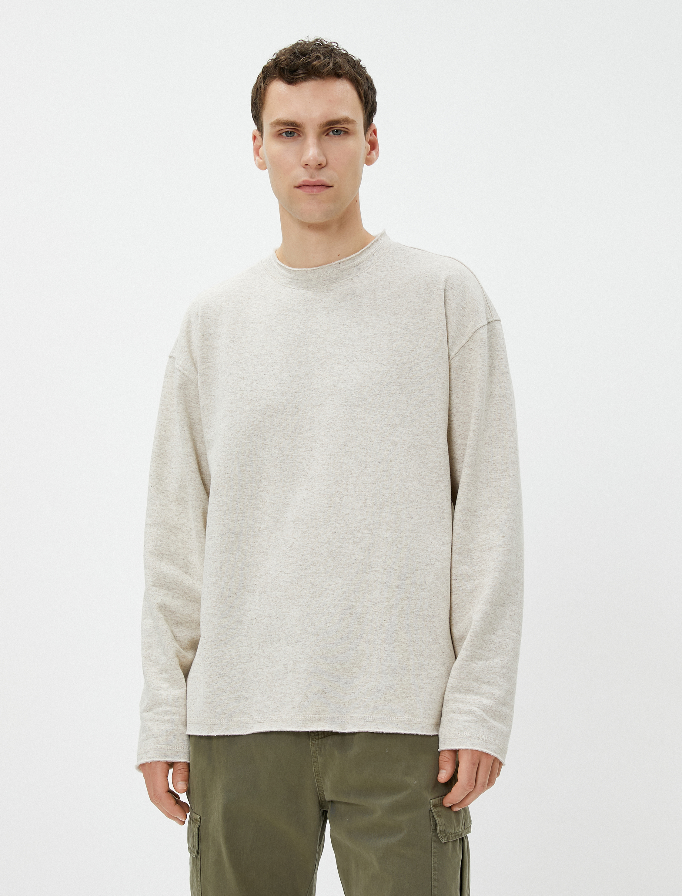   Oversize Sweat Bisiklet Yaka Uzun Kollu Şardonlu