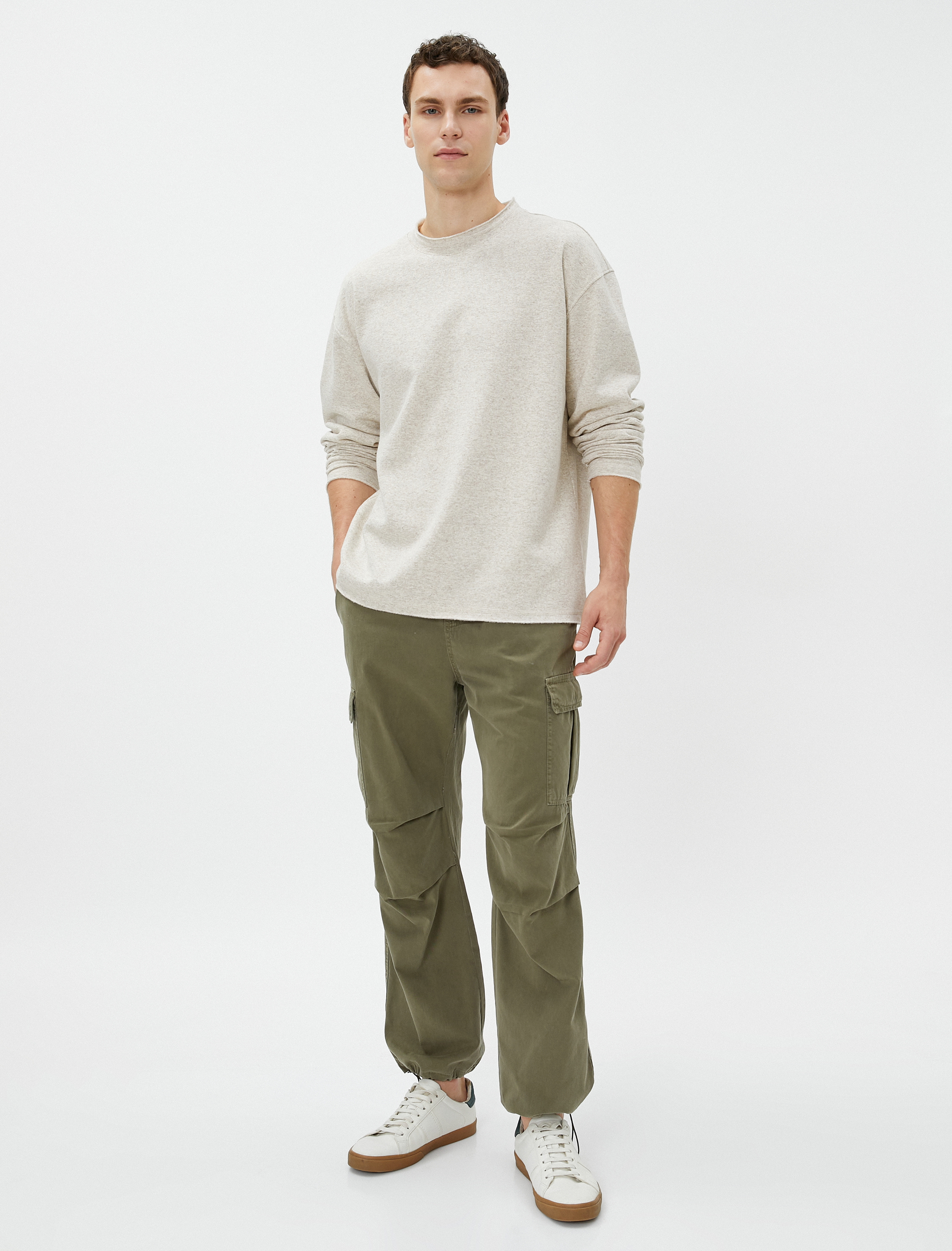   Oversize Sweat Bisiklet Yaka Uzun Kollu Şardonlu