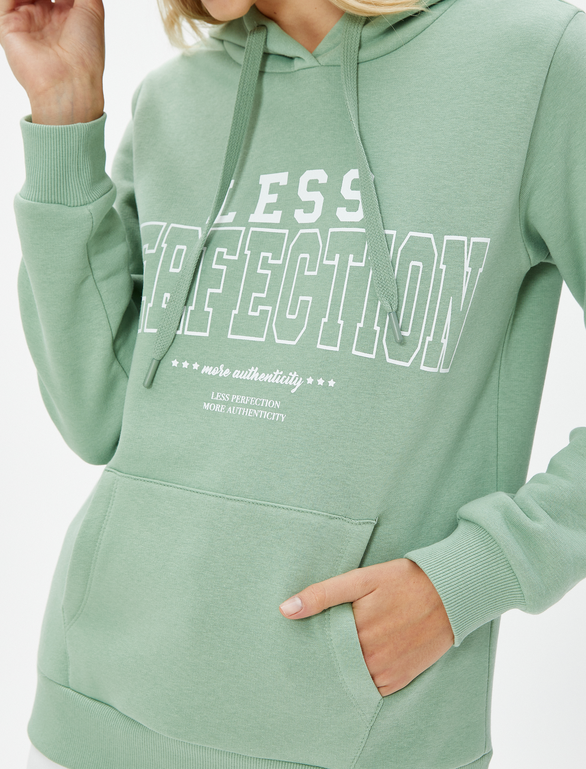   Şardonlu Kapüşonlu Sweatshirt Baskılı Kanguru Cepli Uzun Kollu