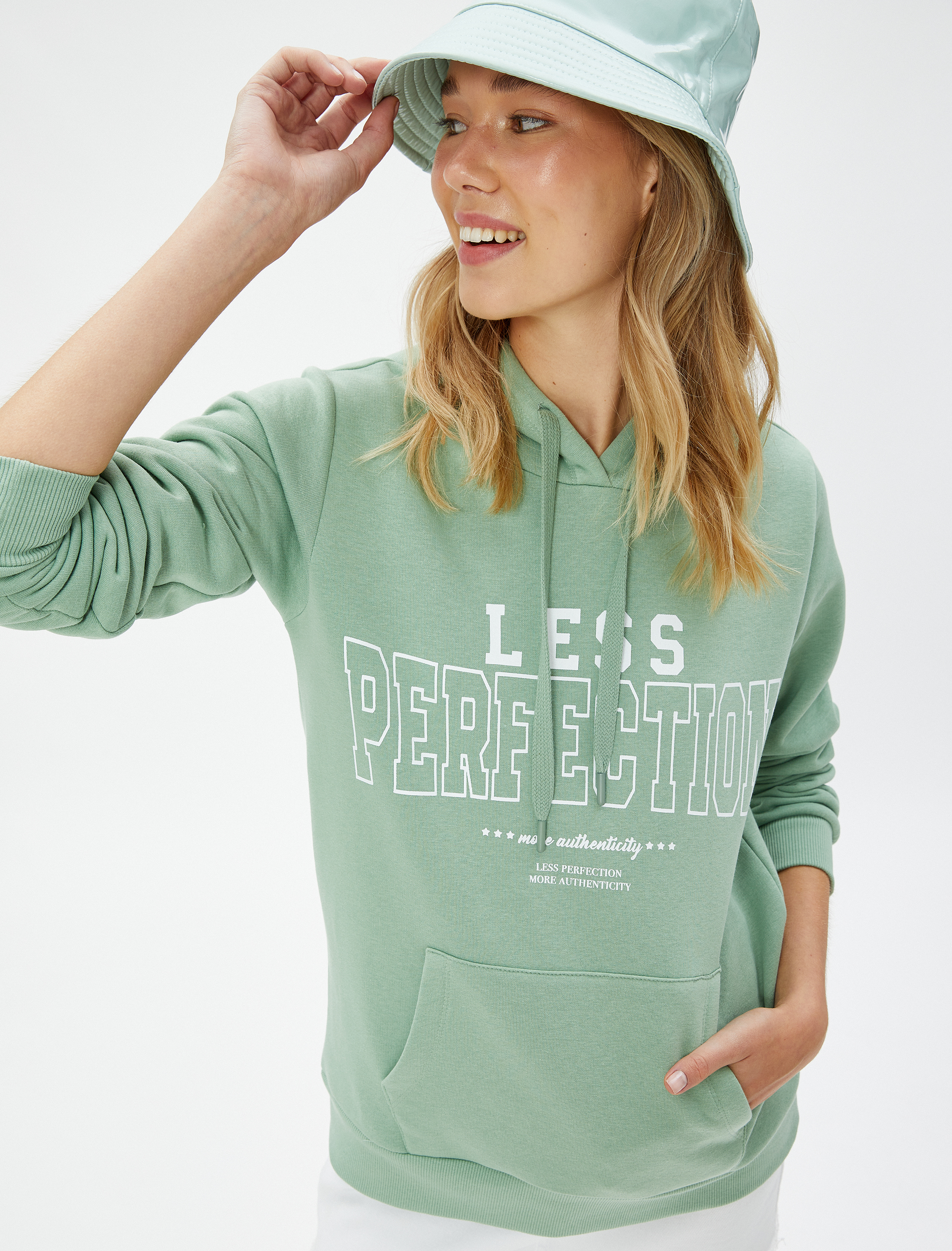   Şardonlu Kapüşonlu Sweatshirt Baskılı Kanguru Cepli Uzun Kollu