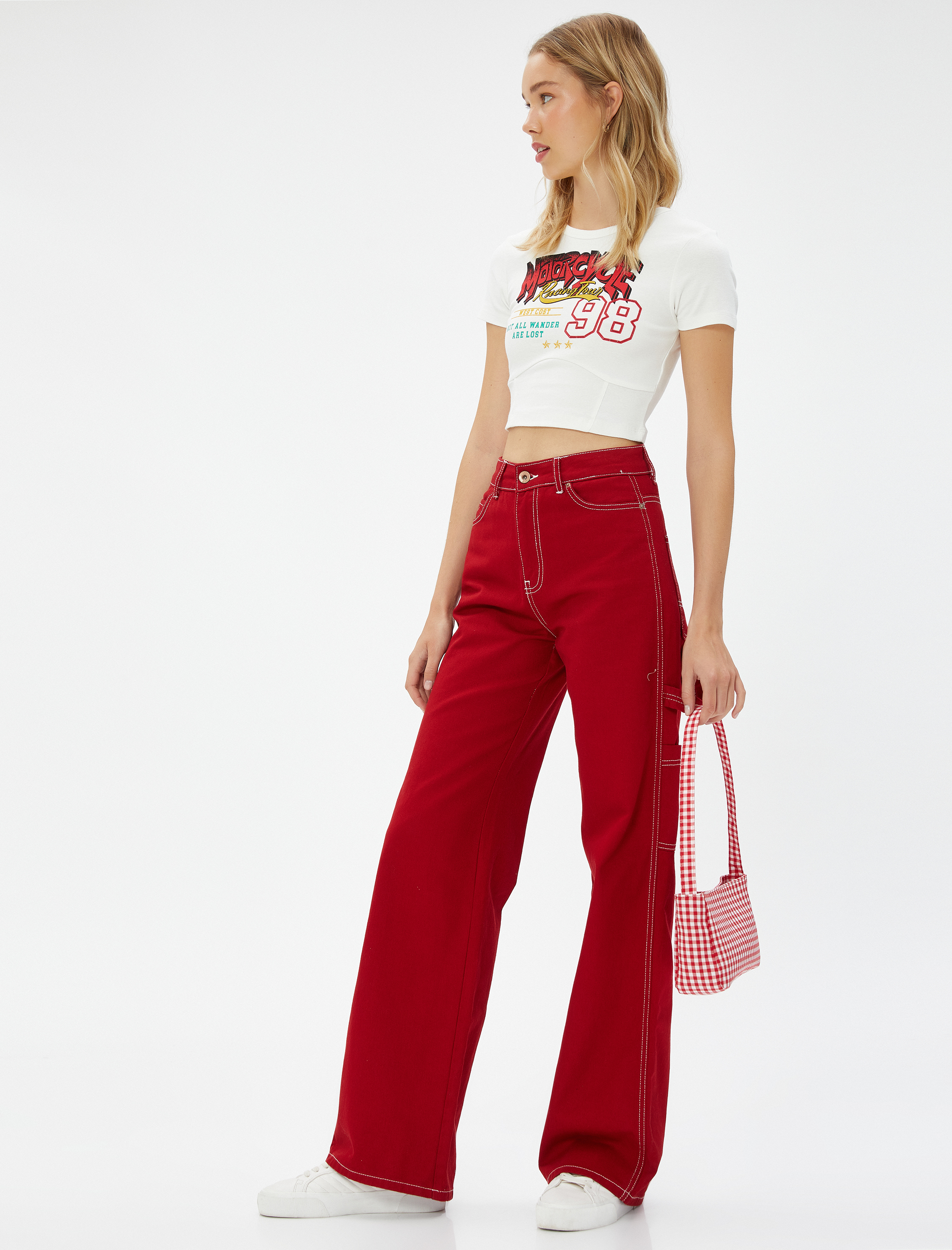   Crop Tişört Baskılı Bisiklet Yaka Kısa Kollu Korse Detaylı