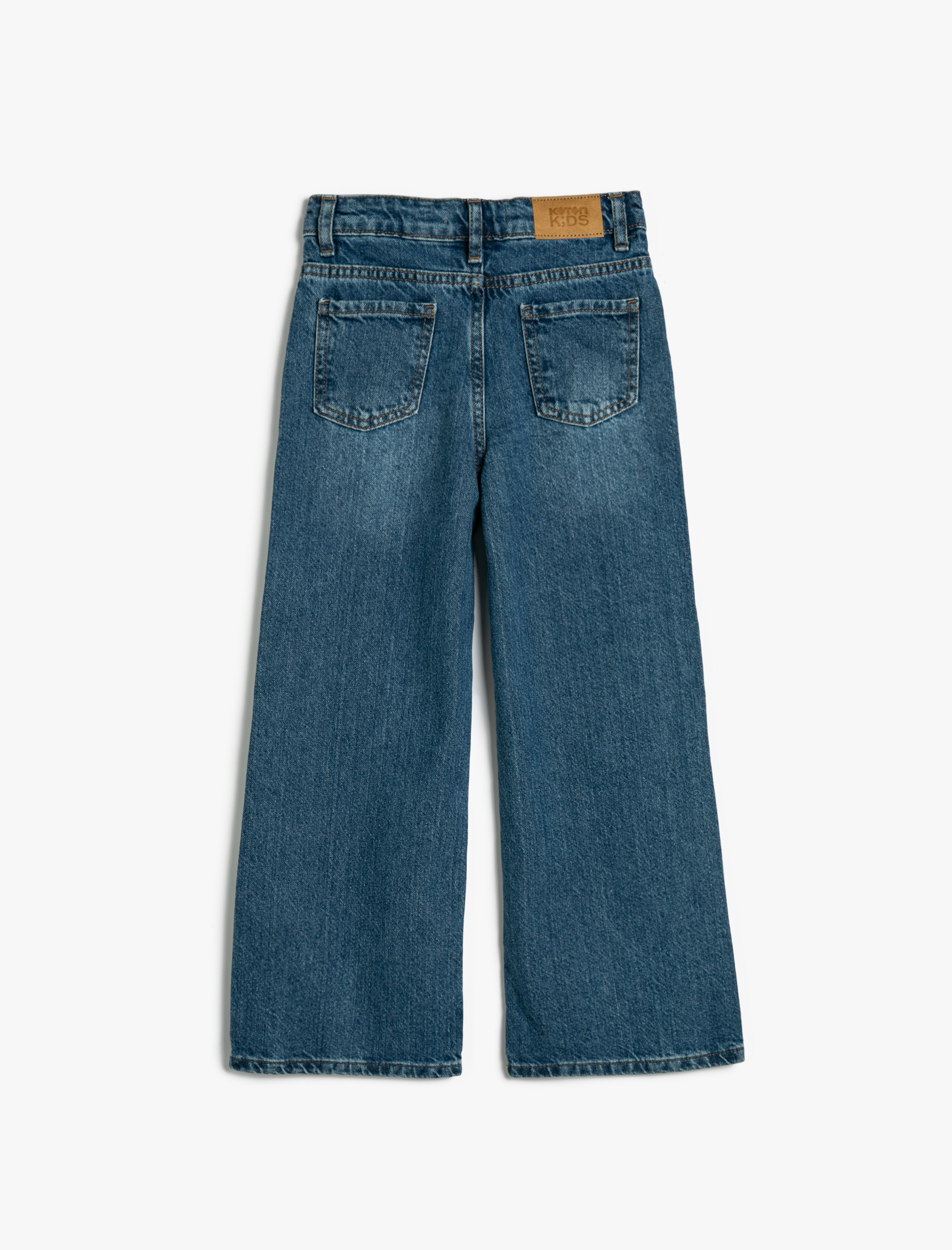  Kız Çocuk Kot Pantolon Bol Paça Cepli Pamuklu - Wide Leg Jean