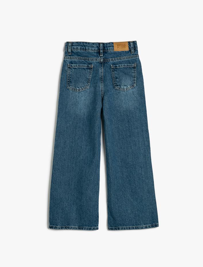 Kız Çocuk Kot Pantolon Bol Paça Cepli Pamuklu - Wide Leg Jean