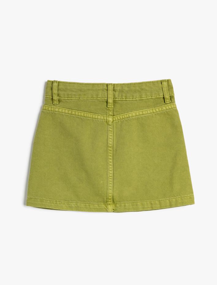 Kız Çocuk Mini Kot Etek Cepli Düğme Kapamalı Pamuklu