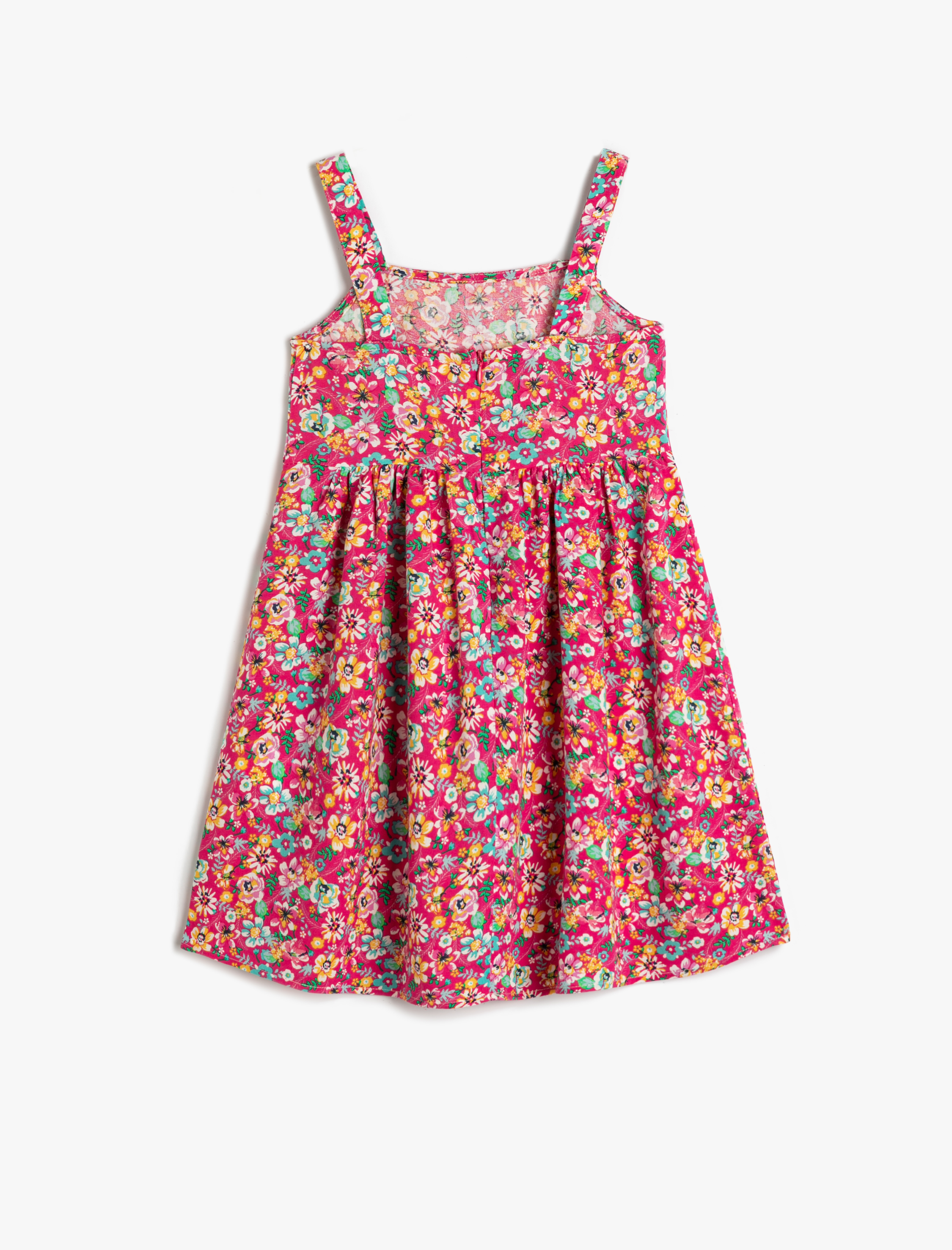  Kız Çocuk Midi Elbise Çiçekli Askılı Bol Kalıp Viskon Kumaş