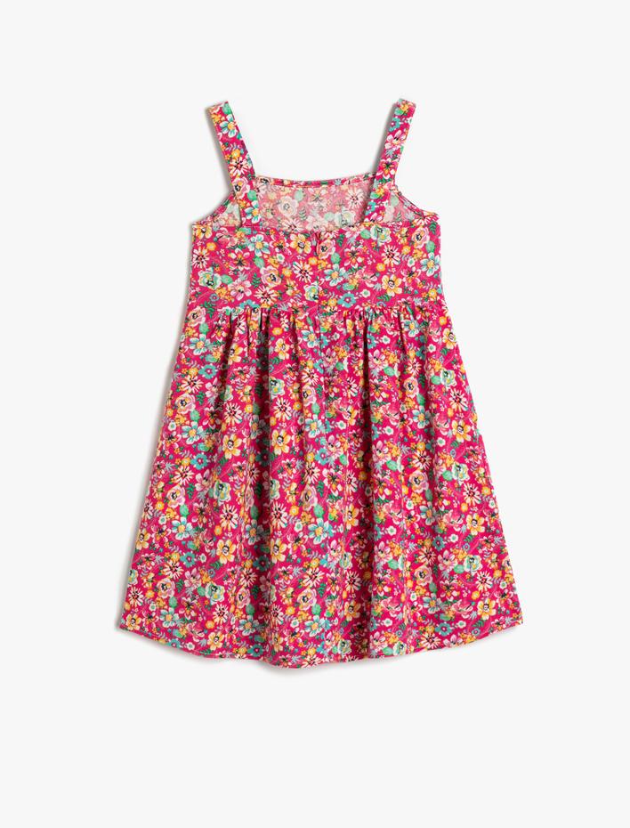 Kız Çocuk Midi Elbise Çiçekli Askılı Bol Kalıp Viskon Kumaş