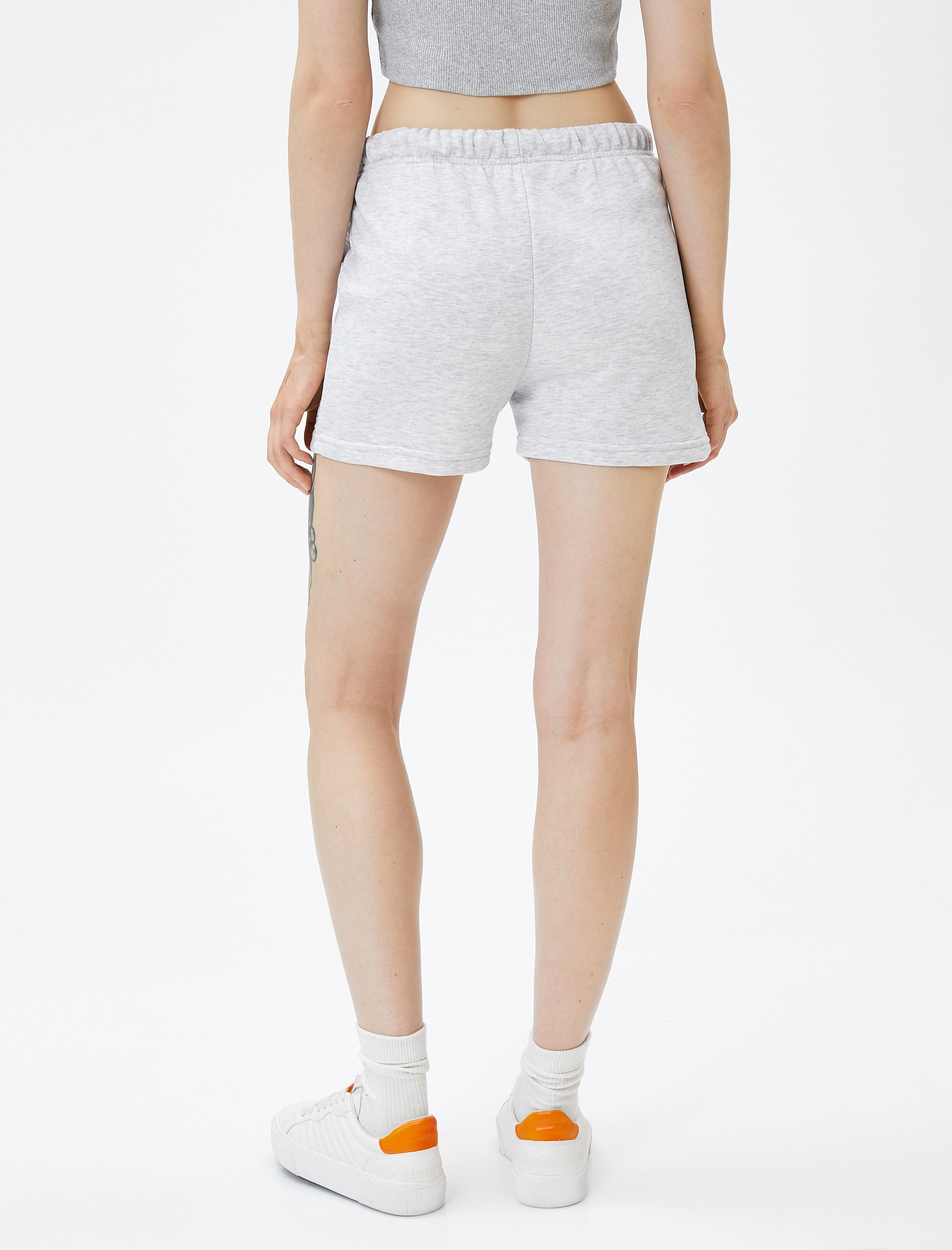   Mini Şort Beli Bağcıklı Slogan Nakışlı Viskon Karışımlı