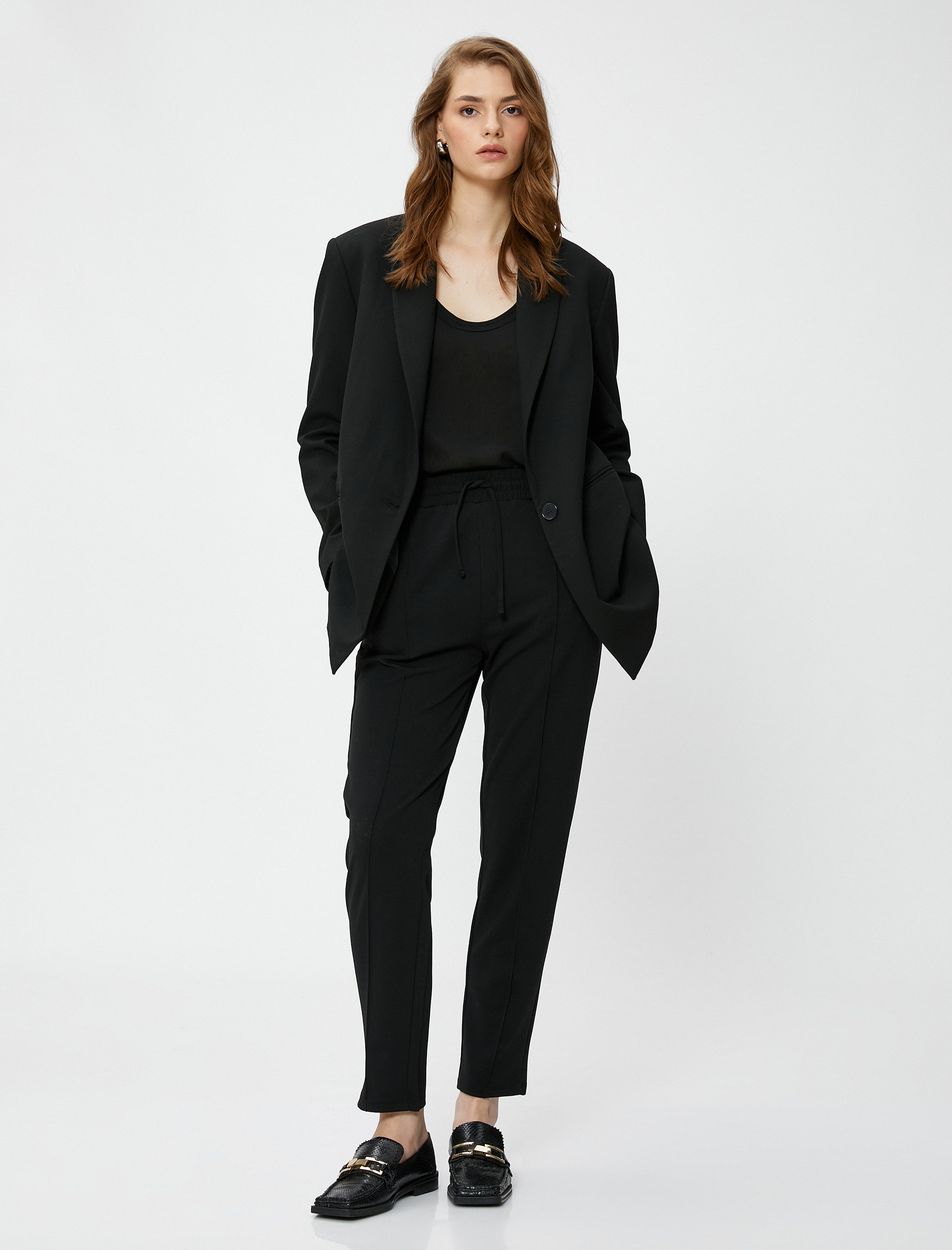   Beli Bağlamalı Pantolon Nervürlü Dar Paça