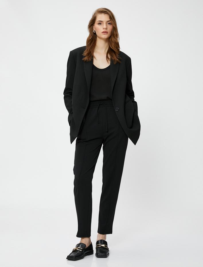  Beli Bağlamalı Pantolon Nervürlü Dar Paça