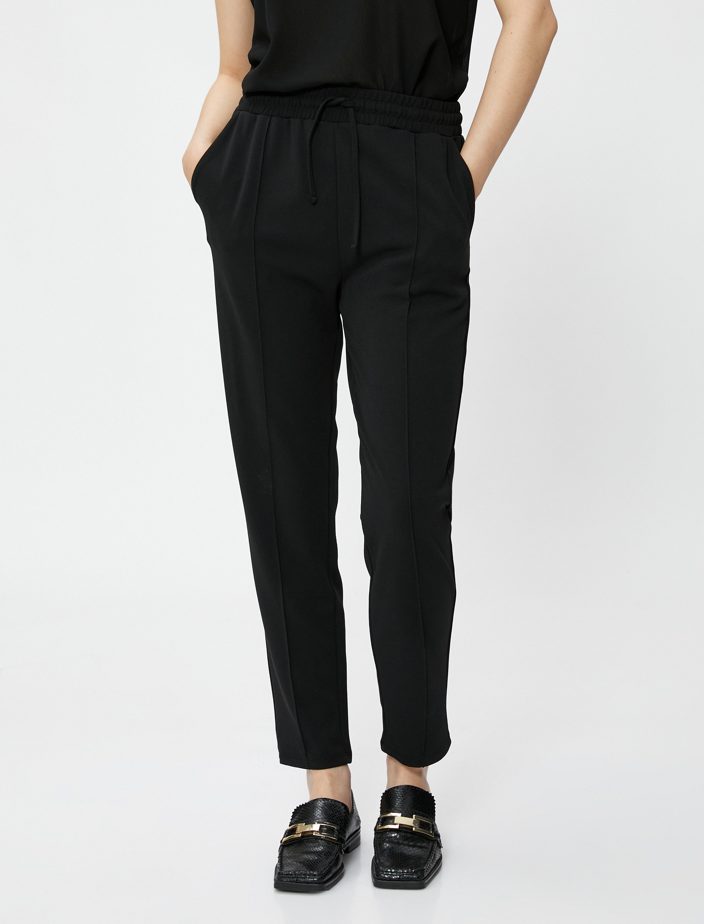   Beli Bağlamalı Pantolon Nervürlü Dar Paça