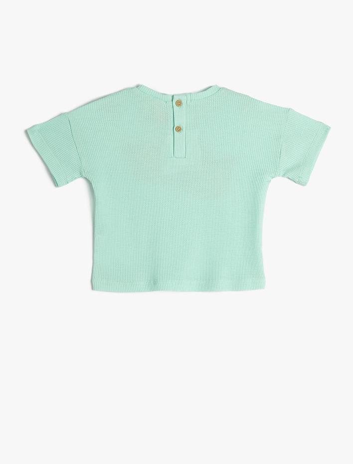 Erkek Bebek Kısa Kollu Tişört Pamuklu Arkası Düğme Kapamalı Yuvarlak Yaka Baskılı