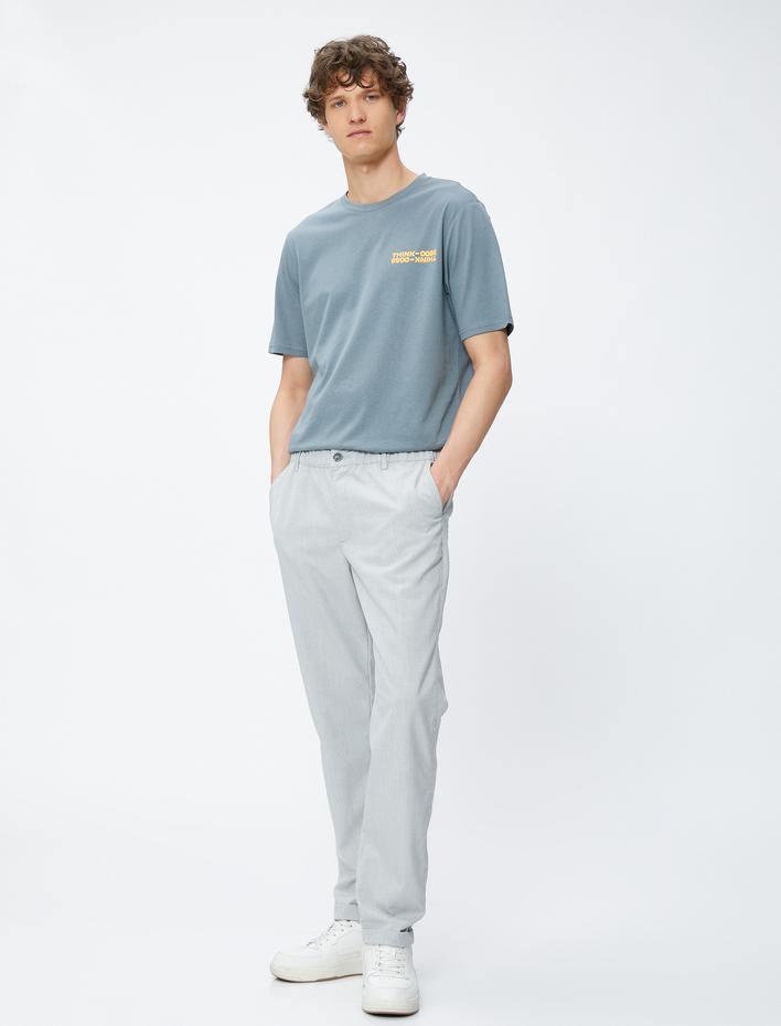  Slogan Baskılı Tişört Bisiklet Yaka Kısa Kollu Pamuklu